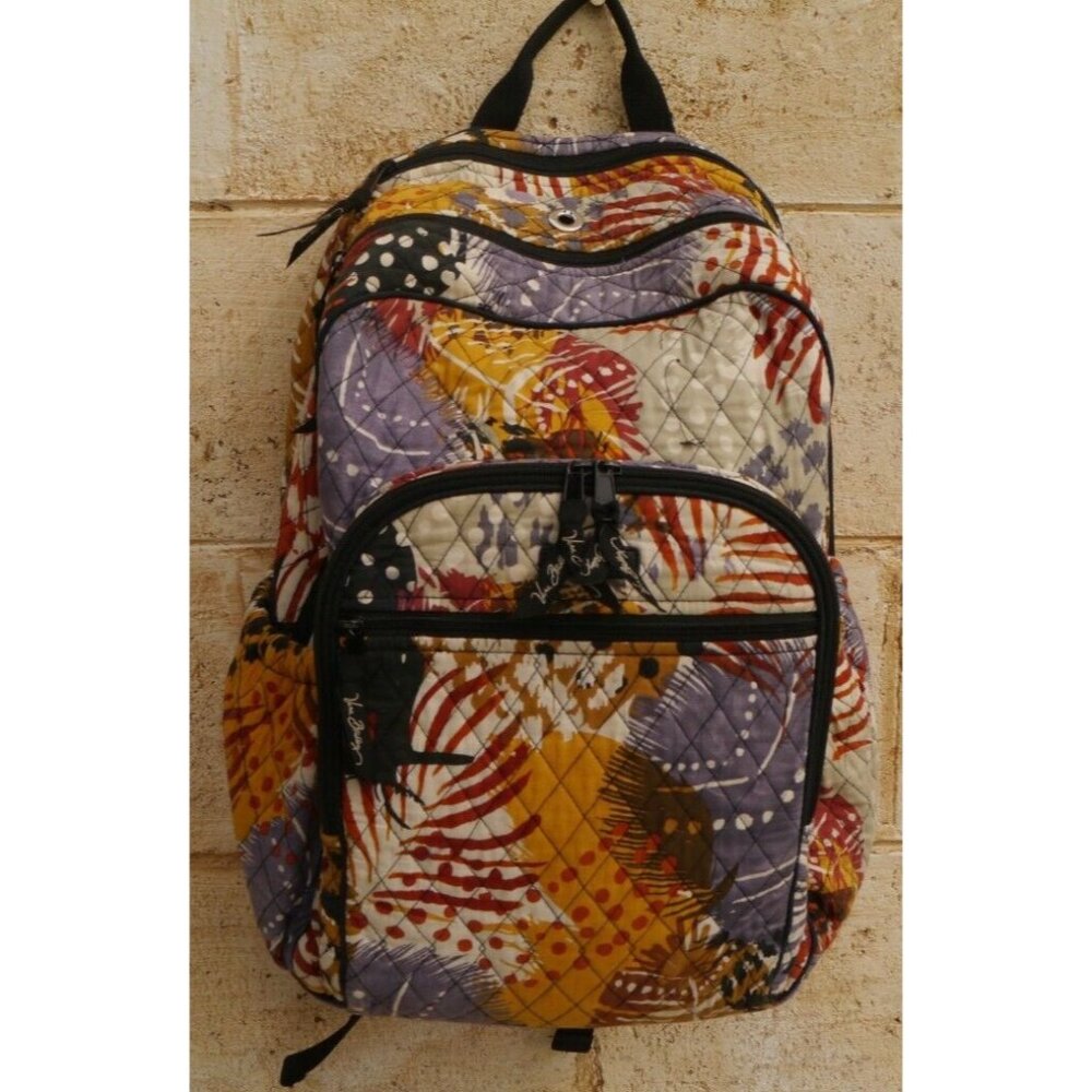 Vera Bradley Quilted Painted Feathers Campus Tech Backpack 16 x 12 x 6 Large